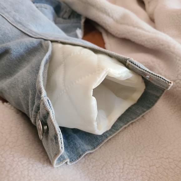 Patchwork Light Wash Denim Jacket Vegan Sherpa & Suede / Teddy Denim Jacket - Picture 3 of 11